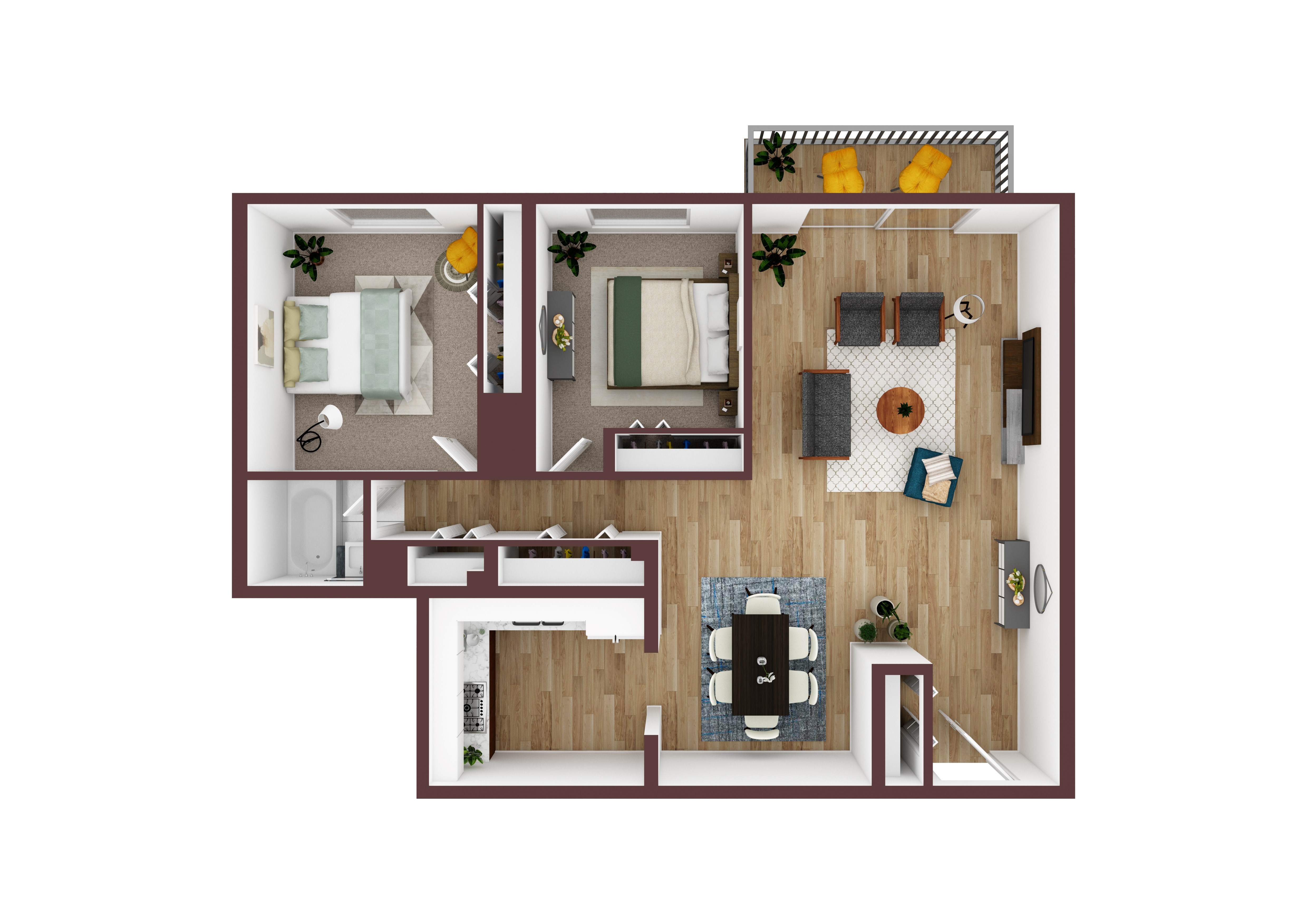 Two Bedroom, 1 Bath Apt. with modern appliances, wood-plank flooring, with lots of closet space.